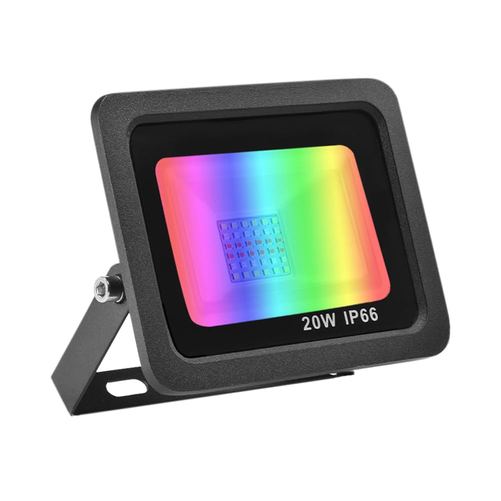 Bikuer 20W LED Floodlight Outdoor, Colour Changing Flood Lights with Remote Control, 12 RGB Colours, Timing, 4 Modes, IP66 Waterproof