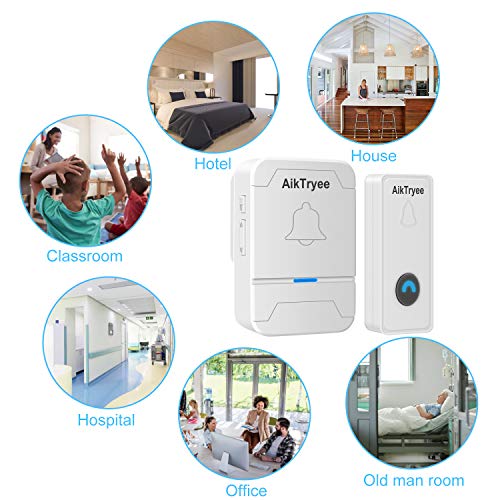 Wireless Doorbell, Wireless Door Bell Chime Kit with LED Light, Easy Install, Over 1000-feet Range, 58 Chimes, by AikTryee (Classic White)