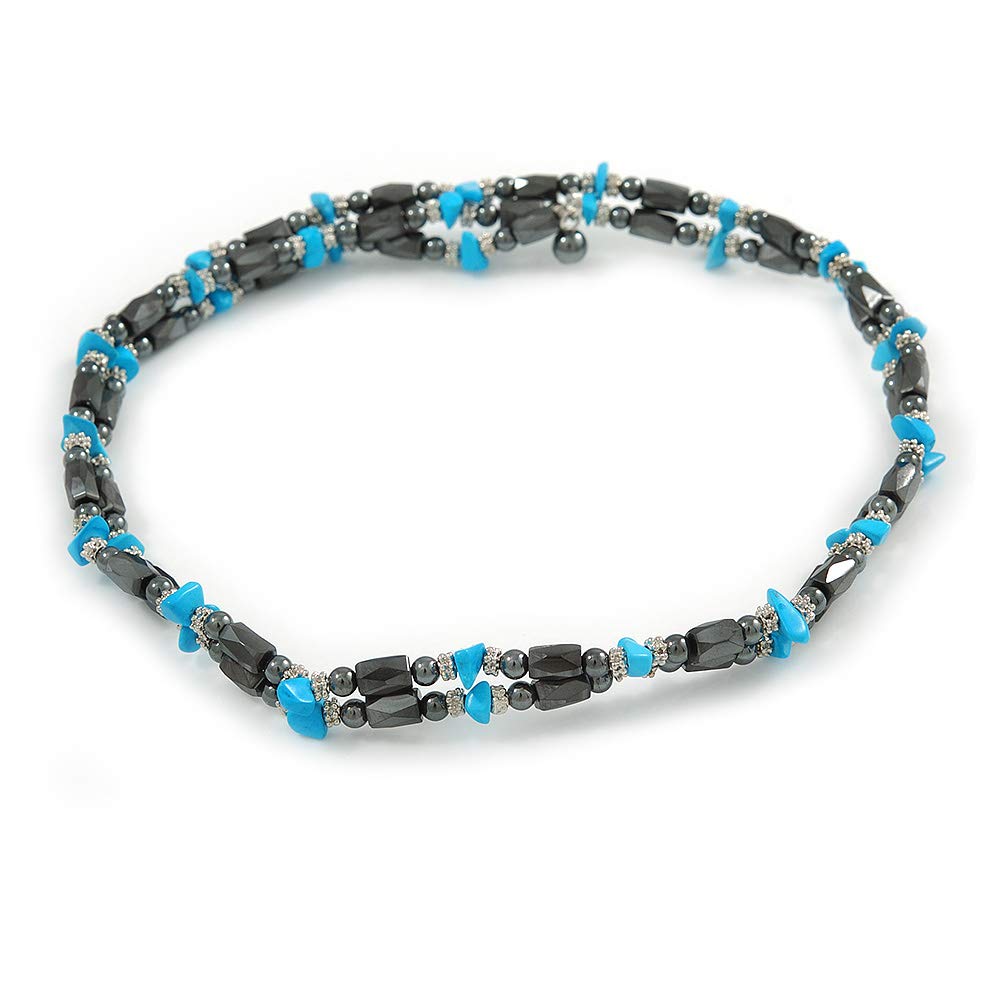 Avalaya Hematite Bead with Turquoise Nugget Magnetic Necklace/Bracelet - 90cm Total Length