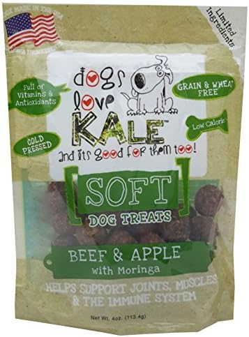 Dogs Love Kale Soft Dog Treats with Turmeric,Wheat Free and Low Calorie, 4 Ounce Bag