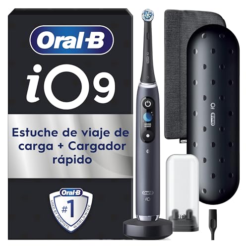 Oral-B iO 9 Cepillo de Dientes Eléctrico con 1 Cabezal, Negro - Cepillo Dental con 7 Modos de Cepillado, Sensor de Presión, Estuche de Viaje con Cargador Y Funda Magnética, Diseñado por Braun