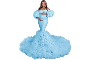 Changuan Puffy Maternity Dress for Photoshoot Tulle Bridal Robes Ruffle Mermaid Baby Shower Dress Pregnancy Gowns