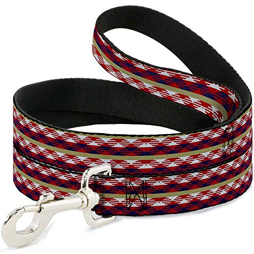Dog Leash Geometric Weave Tan White Red Blue 4 Feet Long 1.0 Inch Wide