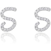 Initial Letter Earrings Shiny Small Dainty Statement Stud Earrings Personalized Earrings for Women Silver