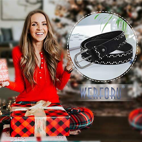 WERFORU Women Rivets Studded PU Leather Belt for Jeans Dress Ladies Punk Waist Belt, Black,Suit for Pants Size 26-29 Inches