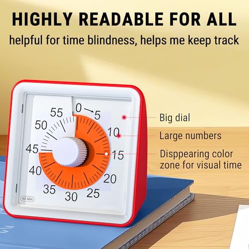 ThermoPro TM021 Kids Visual Countdown Timer 60 Minute Timer with Mute/Alarm Mode, Large Digits - Time Management Tool for Concentration, Batteries Included