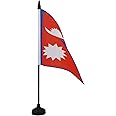 Nepal Table Flag 5'' x 8'' - Nepalese Desk Flag 21 x 14 cm - Black plastic stick and base - AZ FLAG