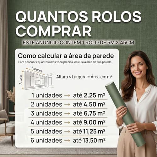 Papel De Parede Autocolante Linho Palha Texturizado Adesivo 5 Metros (Linho Verde Oliva)