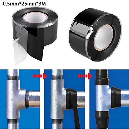 Zcargel Waterproof High Piezoelectricity Electrical Tape, Garden Water Pipe Repair Tape Silicone Rubber Self-Melting Tape Black - Perfect for Electric Wiring Projects, 25mmx3m