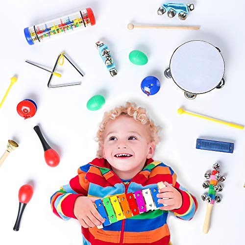 Ubblove Toddler Musical Toys Kit for Kids-12 Types 20pcs with Tambourine Xylophone Rainmaker for Boys Girls Preschool Music Education Instrument Set with Storage Bag (Blue)