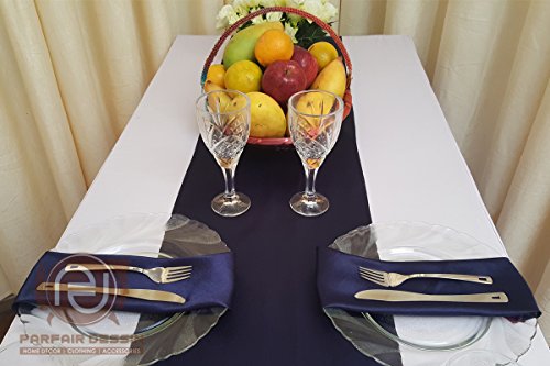 Parfair Dessin Pack of 10 Satin Table Runners 12 x 108 inch for Wedding Banquet Reception Party Decoration, Bright Silk and Smooth Fabric Party Table Runner - Navy Blue - Thumbnail 7