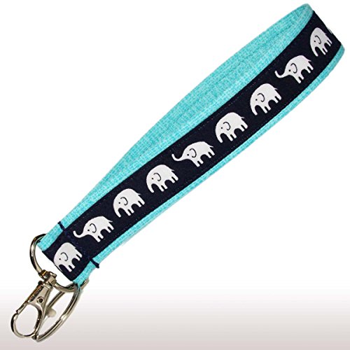 Elephants Keychain - Key Fob Wristlet - Navy - Aqua - Purse or Wallet Strap - Safari - Africa - Zoo - Thumbnail 7
