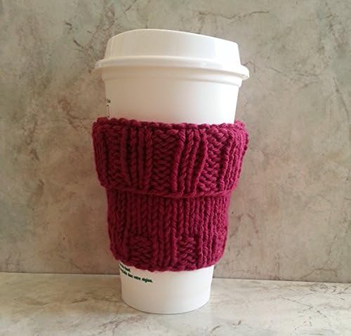 Burgundy Hand Knit Cotton Coffee Cup Sleeve
