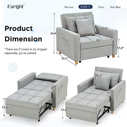 Esright 40 Inch Sleeper Chair Bed 3in1 Convertible Futon Multi