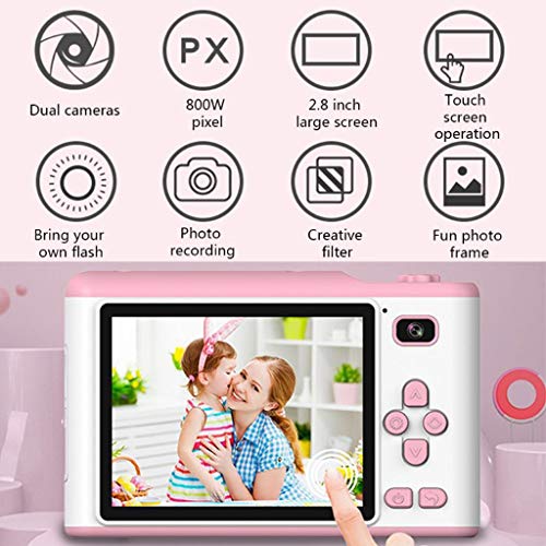 Fan-Ling Kids Camera 8.0MP Creative Digital Dual Camera 2.8inch Screen 4X Digital Zoom,Cartoon Child Smart Small Camera,Gifts for Kids,Pocket Size Easily Carry (Pink)