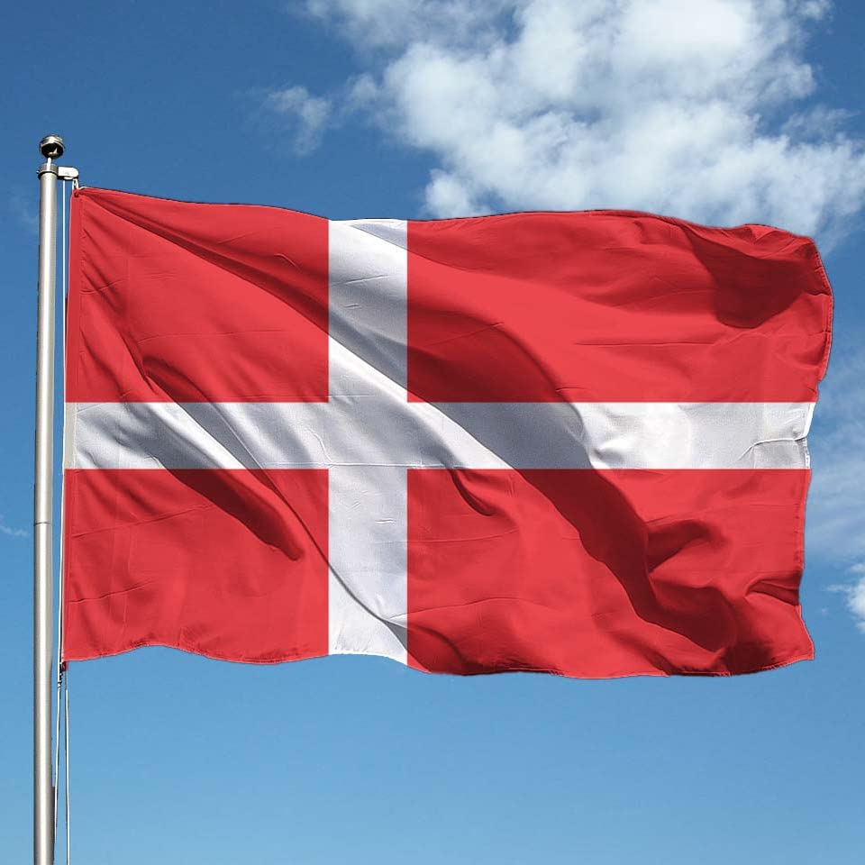 Denmark flag 90 x 150 cm polyester with perimeter hem and buttonhole