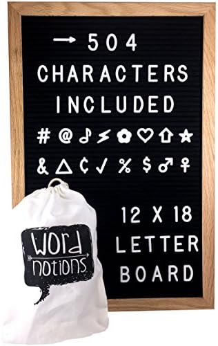 Large Felt Letter Board - 12 x 18 | 504 1" Changeable Letters and Characters | Drawstring Canvas Pouch | Oak Wood Frame (Natural Wood)