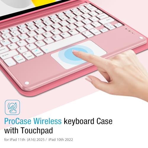 ProCase for iPad 11th / 10th Generation Case with Keyboard, Magnetically Detachable Wireless Keyboard with Multi-Touch Trackpad for iPad (A16) 2025 /10th Gen 2022 -Pink