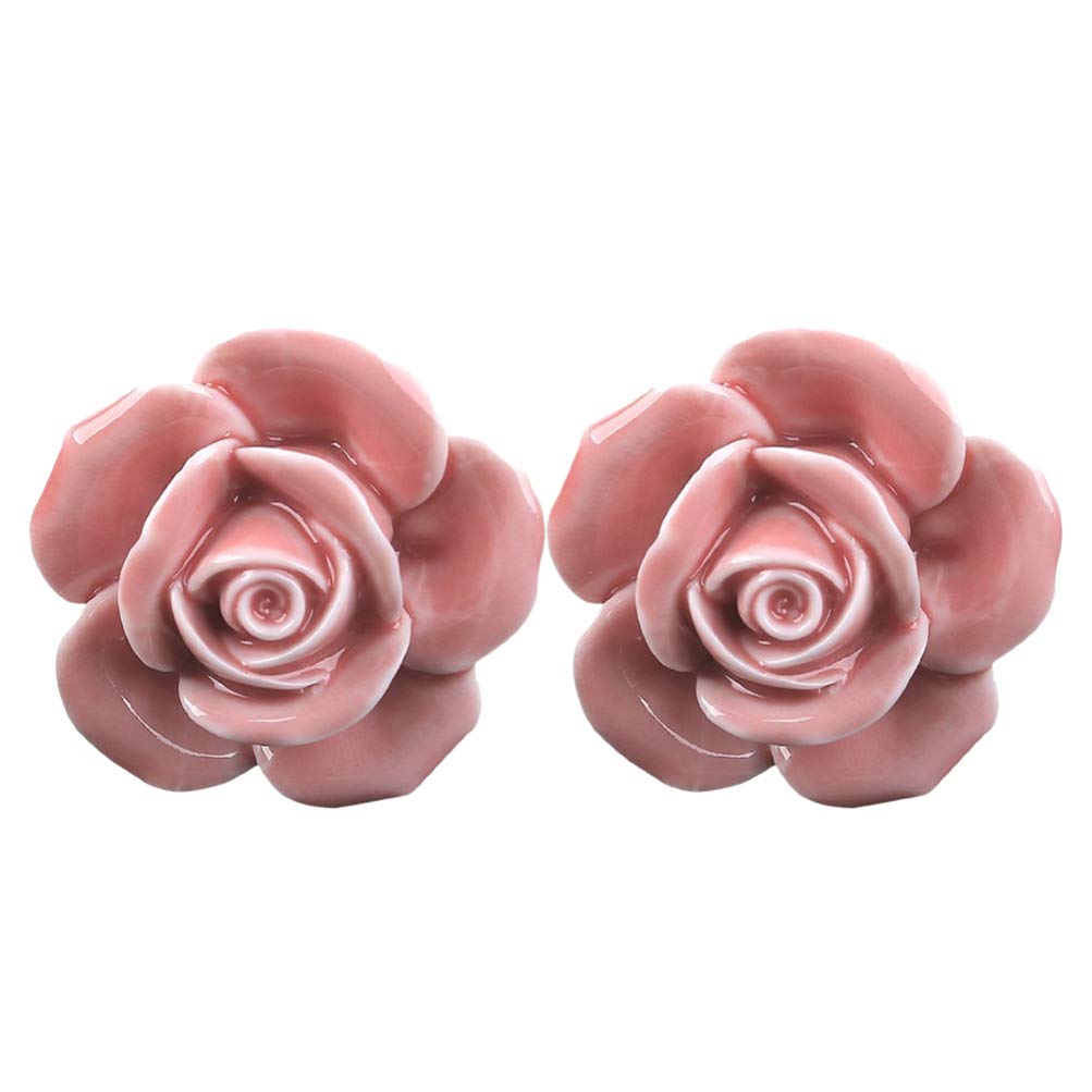 Garneck 2Pcs Rose Flower Pulls Knobs Ceramic Vintage Floral Door Knob Cabinet Cupboard Drawer Pull Handles Home Decor (Pink)