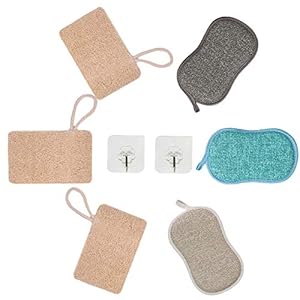 FINEVERNEK 3 Vaatwassende Sponzen en 3 Loofah Sponges, Afwasspons Herbruikbaar, Keuken schrobben Sponzen Microvezel…