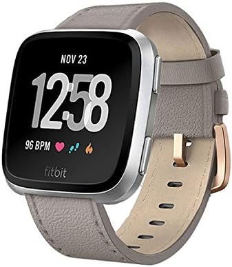 Akale For Fitbit Versa Bands, Genuine Leather Women Men Wristband Replacement Accessories Strap for Fitbit Versa Smart Watch, Gray Small