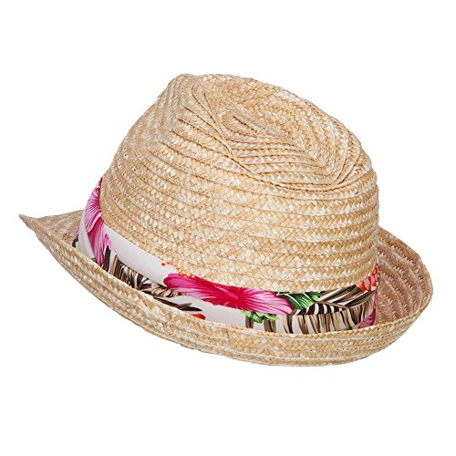 Wheat Braid Floral Band Straw Fedora - Natural OSFM
