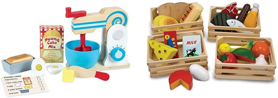Melissa & Doug Wooden Make-a-Cake Mixer Set (Kitchen Toy, Best for 3, 4, 5 Year Olds and Up) & Food Groups - Wooden Play Food, The Original (Pretend Play, Kids Toy Best for 3, 4, 5, and 6 Year Olds)