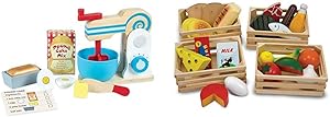 Melissa & Doug Wooden Make-a-Cake Mixer Set (Kitchen Toy, Best for 3, 4, 5 Year Olds and Up) & Food Groups - Wooden Play Food, The Original (Pretend Play, Kids Toy Best for 3, 4, 5, and 6 Year Olds)