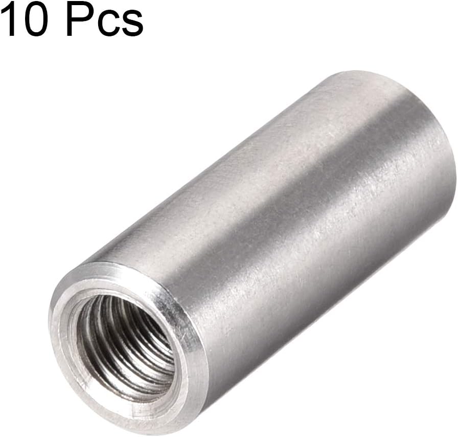 sourcing map M8 Round Connector Nuts, 304 Stainless Steel Coupling Nut 30mm/1.17inch Length,Pack of 10, Silver, M8x30mm - Image 4