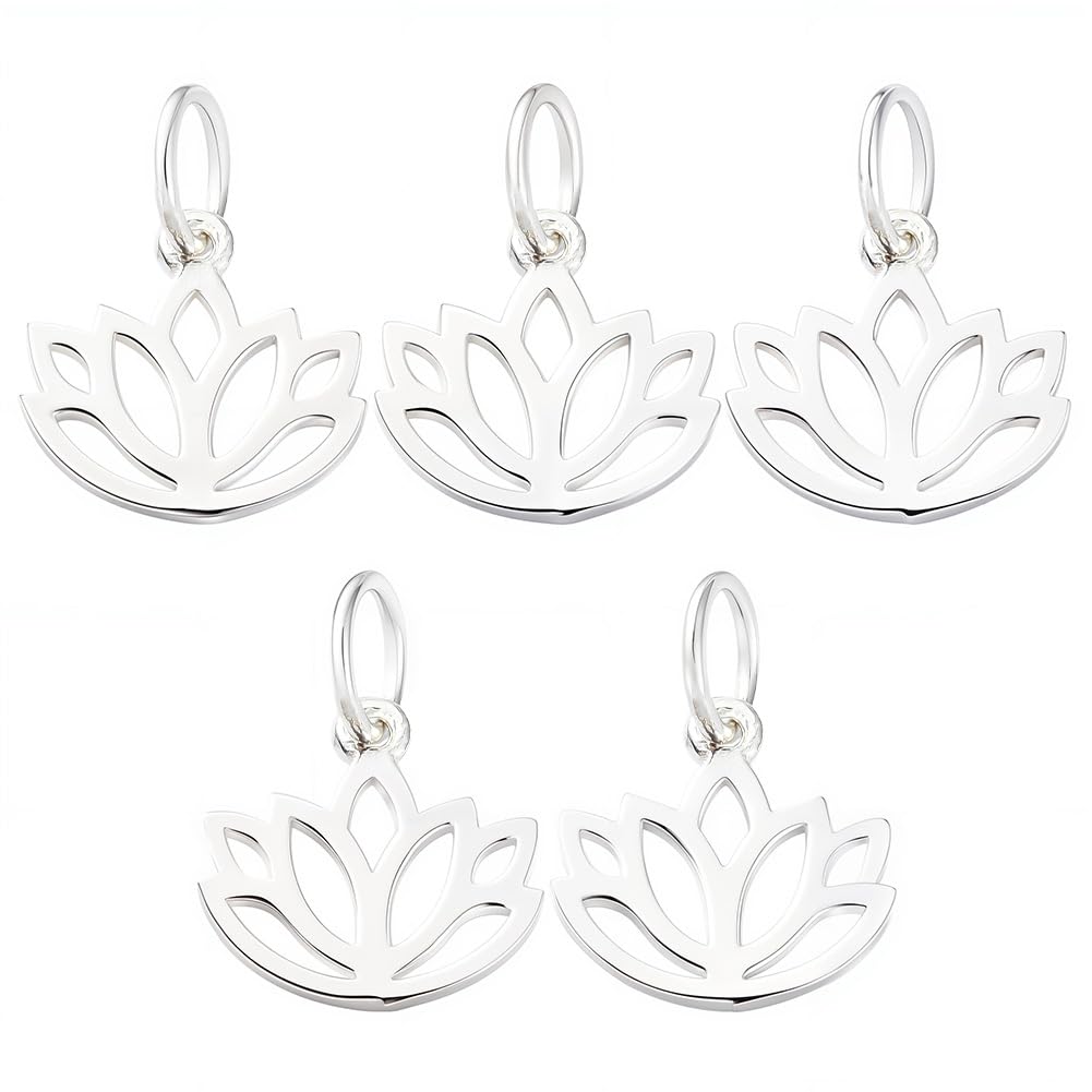 SUNNYCLUE 1 Box 5Pcs 925 Sterling Silver Lotus Flower Charms Flower of Life Jewellery Pendants Hollow Lotus Dangle for DIY Jewellery Making Earring Necklace Bracelet Women Adult DIY Crafts Supplies