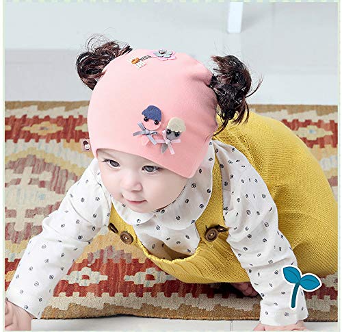 BriStory Newborn Baby Cotton Knitted Hat, Warm Infant Cap Beanie with Cute Wig Flower for 0-12 Months Girls â€“ 3 Pack