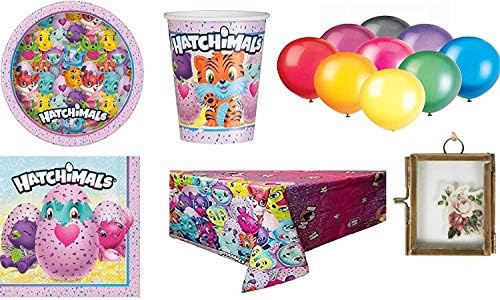 Hatchimals Kids Birthday Party Pack Plates Cups Napkins Tablecover With Free Balloons and Photo Frame-32 Guests