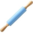 HONGLIDA 15-inch Silicone Rolling Pin for Baking, Stainless Steel Roller, Non-stick Surface and Comfortable Wood Handles
