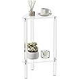 HMYHUM Clear Acrylic Triangle End Table, Corner Side Table for Small Spaces, Small Accent Table for Living Room, Bedroom and Balcony, Easy Assembly