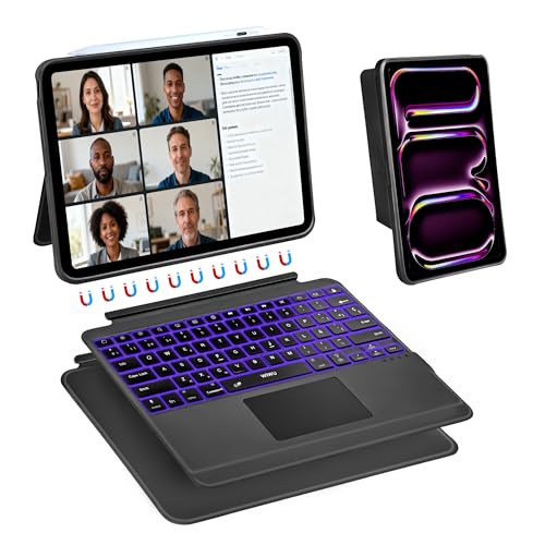 WIWU Keyboard Case for iPad Pro 13 M4/M5 2024/2025 Magnetic 3 in 1 Detachable Keyboard Case with Touchpad Adjustable Stand Backlit Keys 7 Colors (Black, iPad Pro 13"(M4/M5 2024/2025)