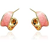 Pink Acrylic Open Hoop Earrings for Women 18K Gold Plated Chunky Resin Enamel Statement Earrings Vintage Hypoallergenic Fashion Jewelry