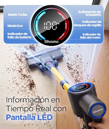 Slivamo S10 Aspiradora Sin Cable, 45KPa/40Min/500W, Pantalla LED, Tubo Telescópico, Autónomo, Luz Verde, Aspiradora Escoba Sin Cable para Pelo de Mascotas/Alfombras/Suelos Duros