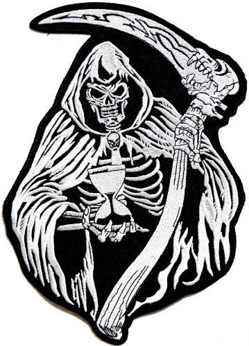 6.75''x 9.75'' Big patches Reaper Grim Skull Ghost Skeleton Sand Clock Outlaw Hot Rod Motorcycles Rider Jacket Embroidered Sew Iron on Patch,