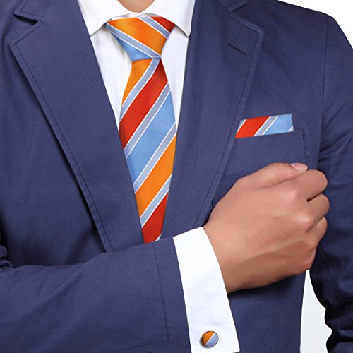 Y&G H5170 Orange Stripes Handmade Formal Gift Idea Silk Ties Cufflinks Hanky Set 3PT