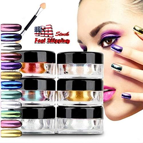 Nail Mirror Effect Powder Set 12 Boxes, Nails Art Pearl Rainbow Chrome Metallic Glitter French Manicure Pigment Holographic Nails Powders (Multicolor)