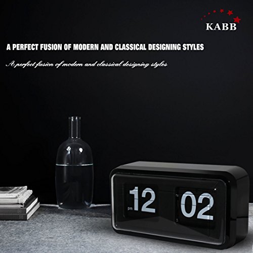 KABB Modern Minimalist Mechanical Retro Flip Down Desk & Wall Clock with Internal Gear Operated,10.5 Inch Black - Thumbnail 5