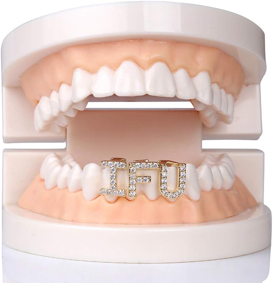 Pole shop Happy Halloween Custom Vampire Decoration for Adults ,Personalized Iced-Out Initial Letters A-Z Mouth Gold Teeth Capss Cosplay Scary Identification&Guide