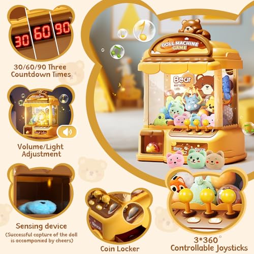 MIAOKE Large Claw Machine for Kids, Musical Electronic Arcade Game Toy | Vending Machine Adjustable Sound, Prize Dispenser Toys, Party Christmas and Birthday Gift for Girls Boys, Yellow