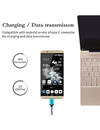 Cargador tipo C, orsunday 5-Pack Cable de USB tipo C Cable trenzado de rápida carga de teléfono de 6 ft para LG G5 V20 V30 G6, Moto Z Z2 X4, Huawei P9 P10, HTC U11 10, Nexus 5 X 6P, Samsung Galaxy S8 S8 Plus Note 8 y más, 6 patas, Azul, púrpura, verde