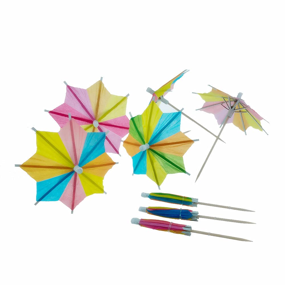 SaktopDeco 50PCS Paper Umbrellas Summer Cocktail Parasol Party Fruit Cupcake Toppers Picks Decoration Beach Party Supplies