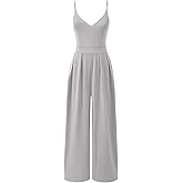 ANRABESS Women V Neck Spaghetti Strap Wide Leg Dressy Jumpsuits 2026 Summer Casual One Piece Jumper Romper Outfits & Pockets