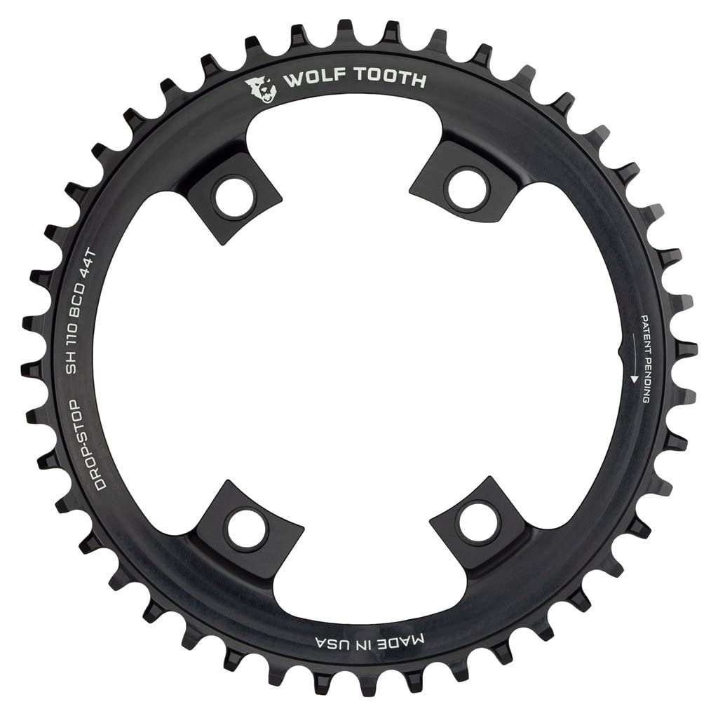 Wolf Tooth | 110 BCD Asymmetric 4-bolt for Shimano Cranks 42t | Black | Lightweight Alloy Chainring Dropstop Technology