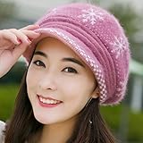 AutumnFall Women Girls Fluffy Knit Hat Crochet Winter Warm Snow Cap with Visor