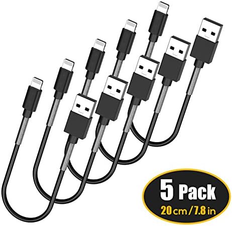 Mini 6 inch Lightning Short Iphone Charge ( 5 Pack 7inch/ 20cm ) , COOODI iPhone 8pin Data Sync USB Cord for iPhone X / 8 Plus / 7 Plus / 6s / 6 plus / 6s plus / 5 / 5s / 5c / iPad / iPod,Black