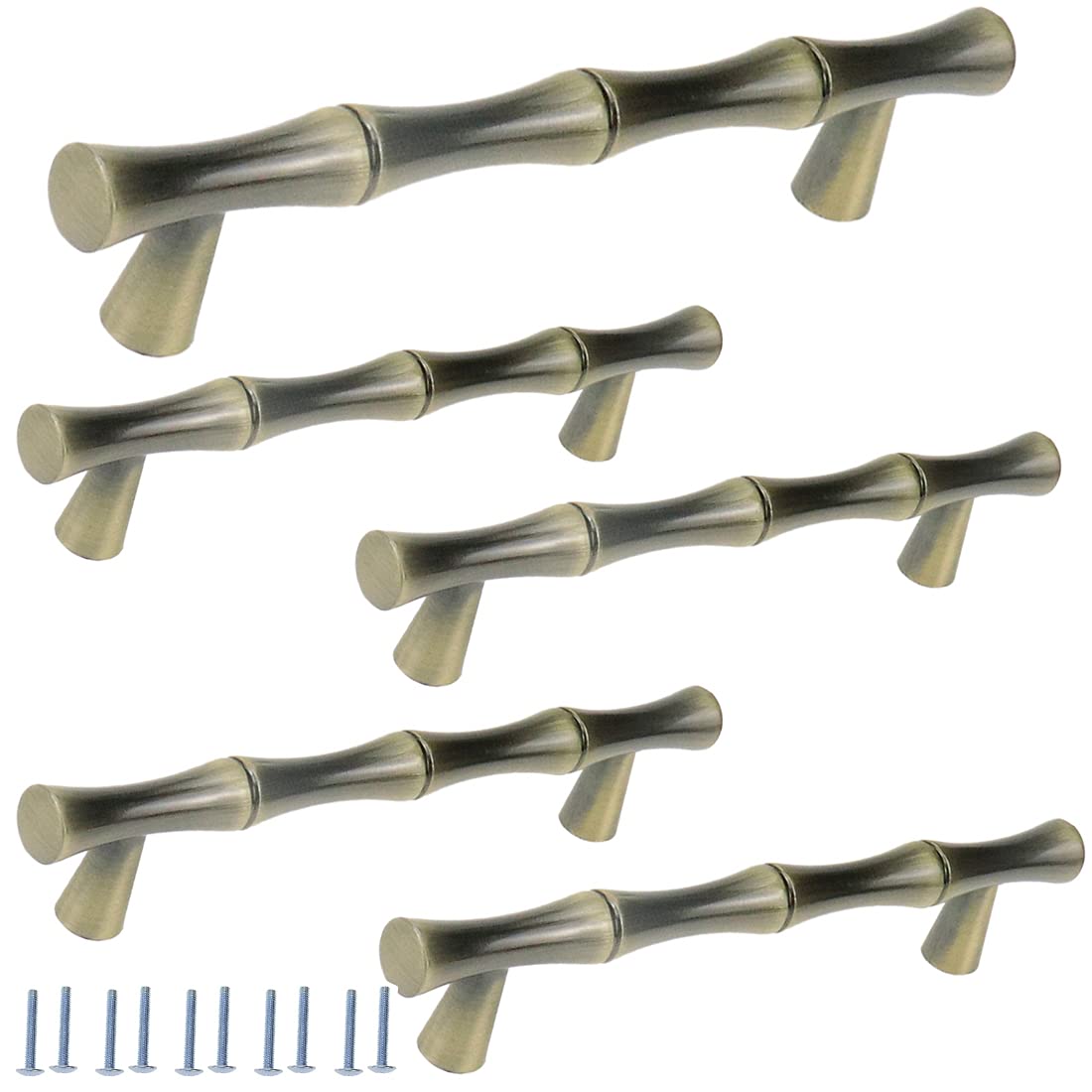 Bitray Cabinet Pull, 5-Inch Hole Centers Bamboo Zinc Alloy Drawer Cabinet Handle, Antique Bronze (5 Pack)